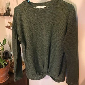 Green Tie Front Sweater